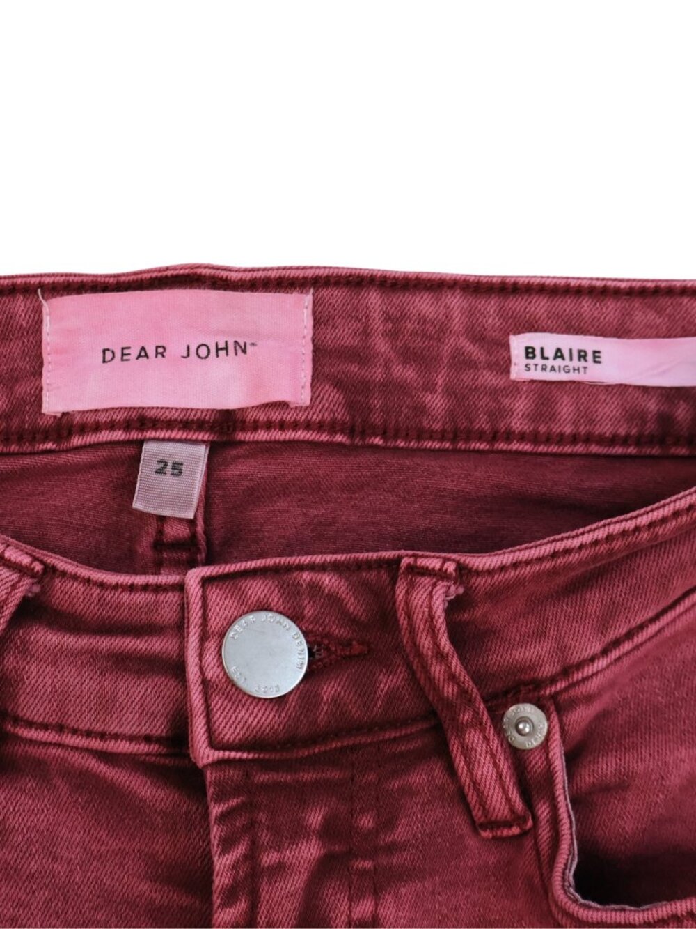 Dear John Blaire Straight Jeans Size 25 Burgundy Stretch Mid Rise Ankle - Picture 6 of 8